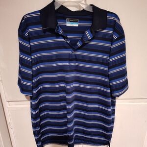 PGA Tour Navy and Blue Striped Polo